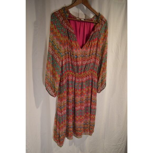 Diane Von Furstenberg Peasant Silk Dress Smocked Multi Floral Parry Sz 12 Womens - Picture 5 of 10